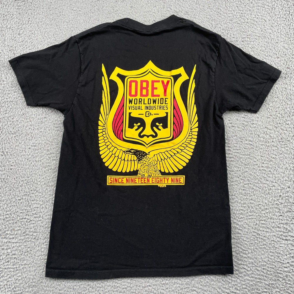 Obey T Shirt Mens Small Black Worldwide Visual Industries Eagle Crest Tee